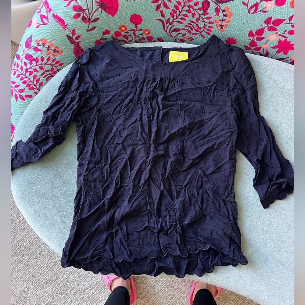 Maeve Navy Textured Long Sleeve Top